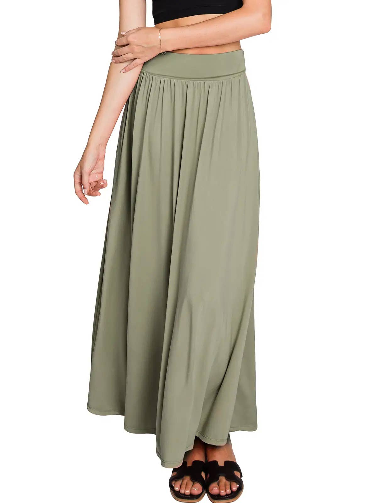 High Waist Pleated Elastic Maxi Skirt Women