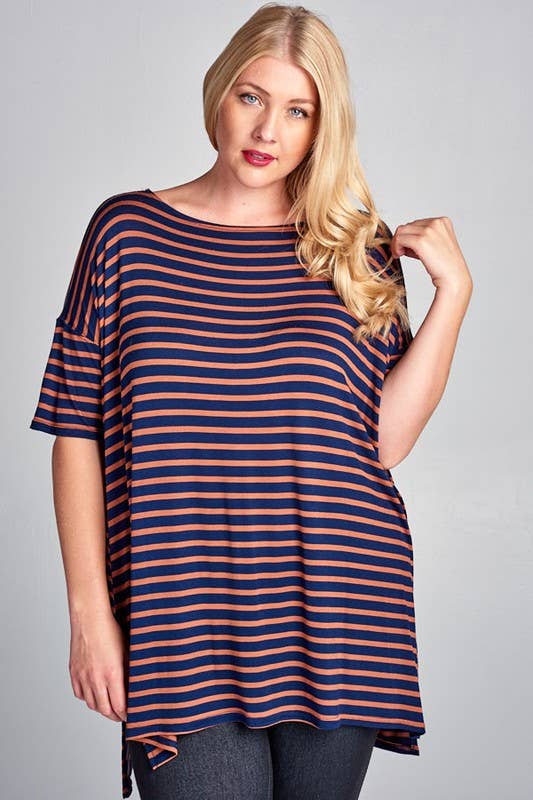 ETK-4107-PL Plus Size Nautical Striped Tunic Top