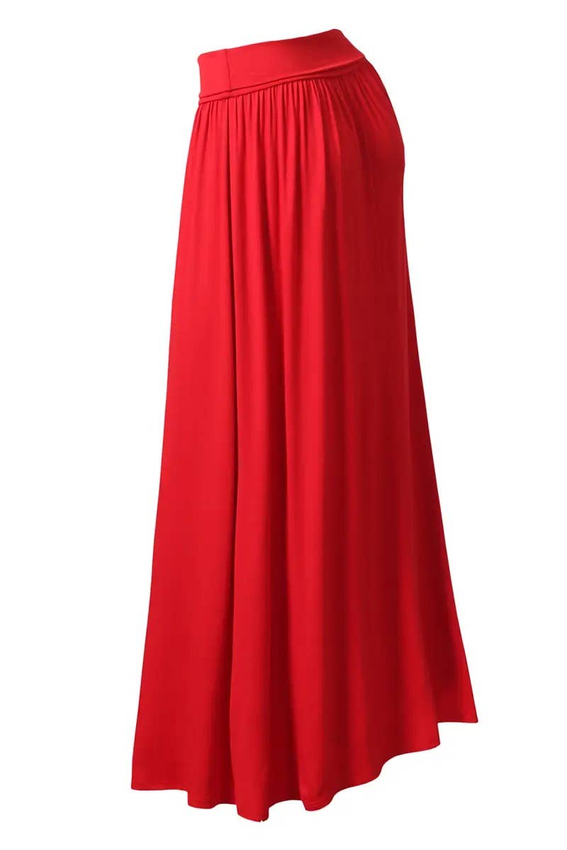 High Waist Pleated Elastic Maxi Skirt Women