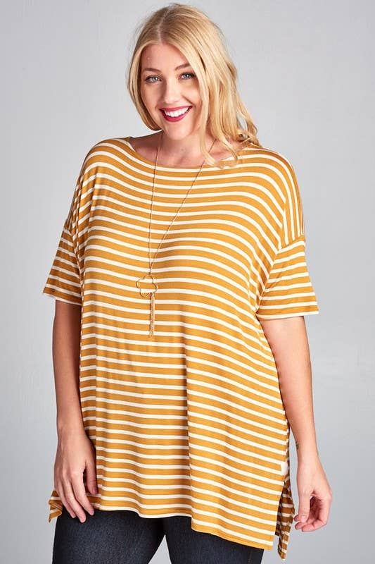 ETK-4107-PL Plus Size Nautical Striped Tunic Top
