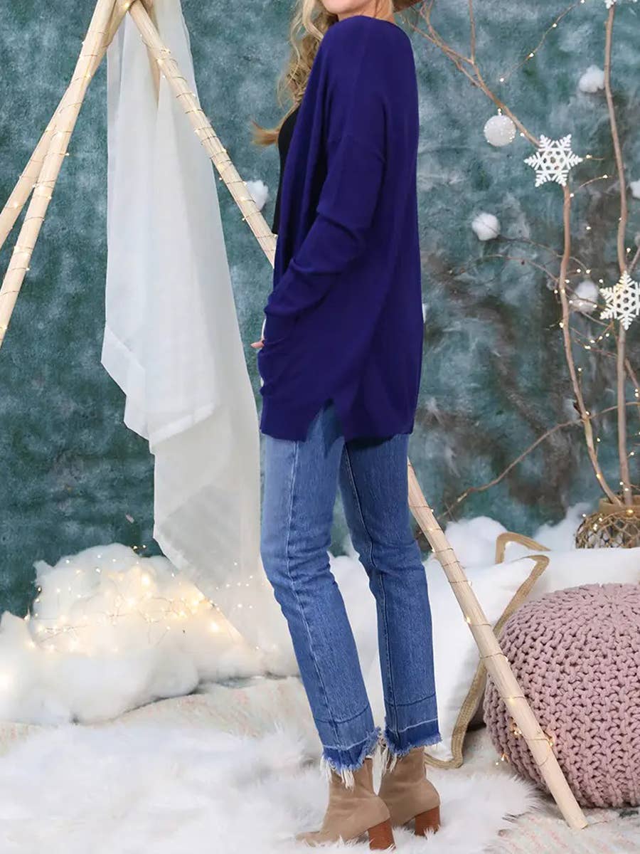Long Open Front Knit Cardigan Cozy Wrap-Style