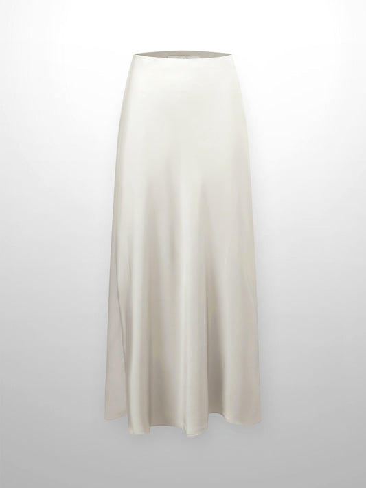 Solid Faux Satin Slip Skirt-Champagne-0