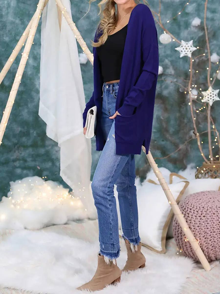 Long Open Front Knit Cardigan Cozy Wrap-Style