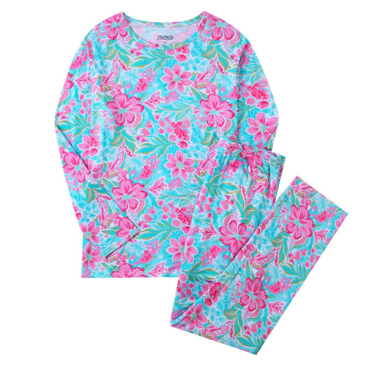 PoshTOT Peony Flower Bamboo Adult Two-Piece Long Sleeve Pajama Set