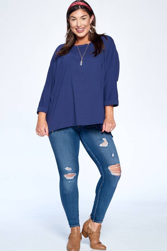 ETK-7745-PL Plus Size Solid Cotton Oversize Casual Top