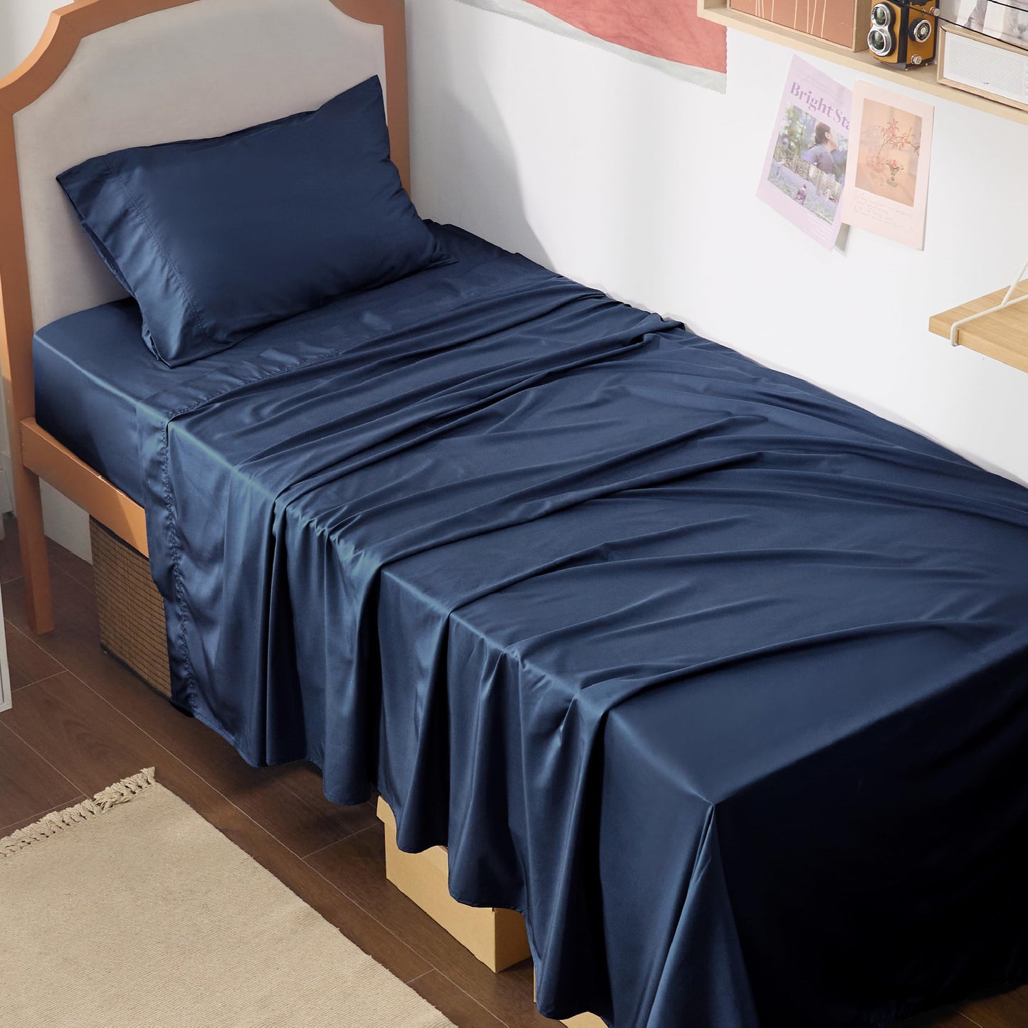 Bedsure Queen Sheet Set, Cooling Sheets for Queen Size Bed Set, Rayon Derived from Bamboo, Breathable & Soft Deep Pocket Up to 16 Inches, Hotel Luxury Silky Bedding, Bedsheet & Pillowcases, Dark Grey