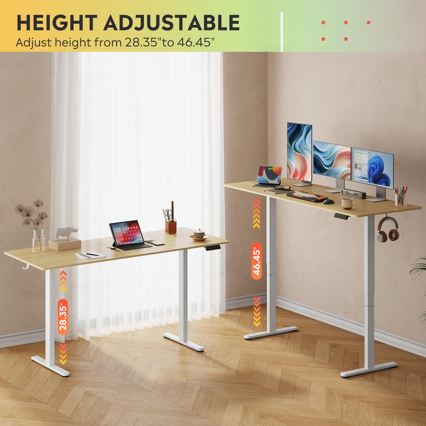 DEVAISE 48 X 24 Inches Electric Standing Desk,Height Adjustable Stand up Desk for Home Office, Ergonomic Sit to Stand Desk with Phone Holder,White