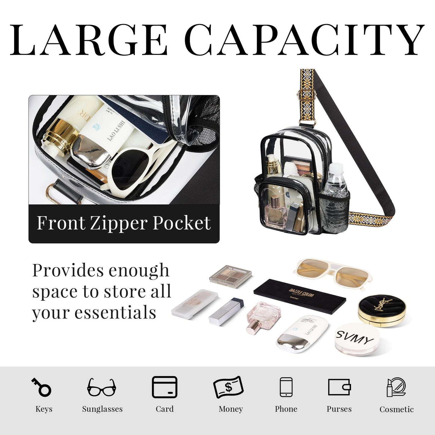Clear Bag Stadium Approved Crossbody Sling Bag Fanny Pack Backpack Purse for Women Men for Sport Events