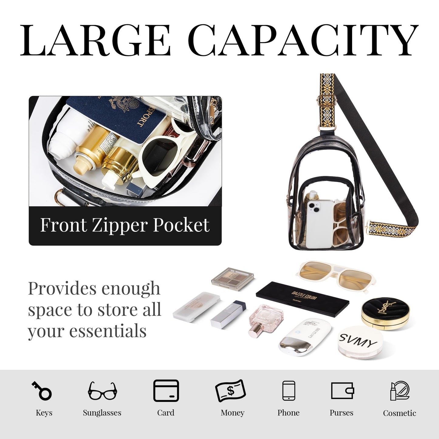 Clear Bag Stadium Approved Crossbody Sling Bag Fanny Pack Backpack Purse for Women Men for Sport Events