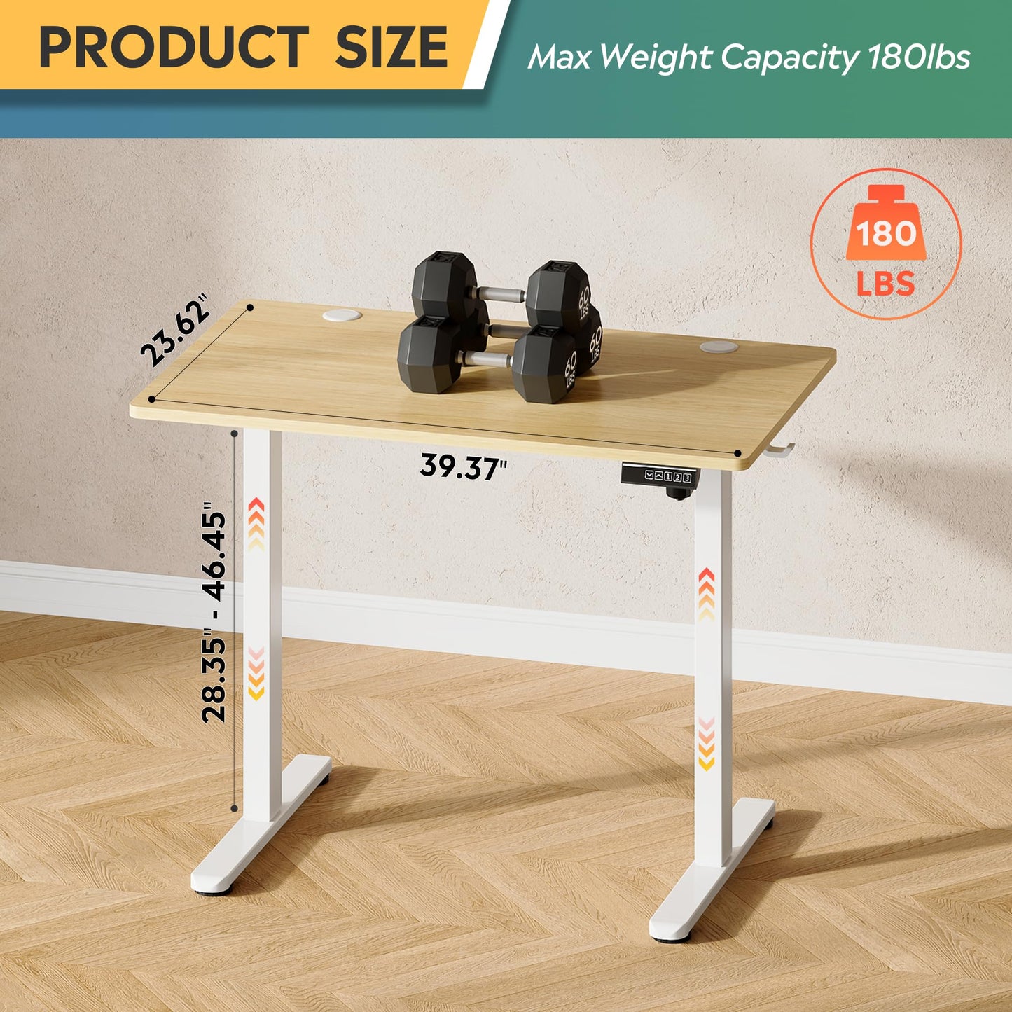 DEVAISE 48 X 24 Inches Electric Standing Desk,Height Adjustable Stand up Desk for Home Office, Ergonomic Sit to Stand Desk with Phone Holder,White
