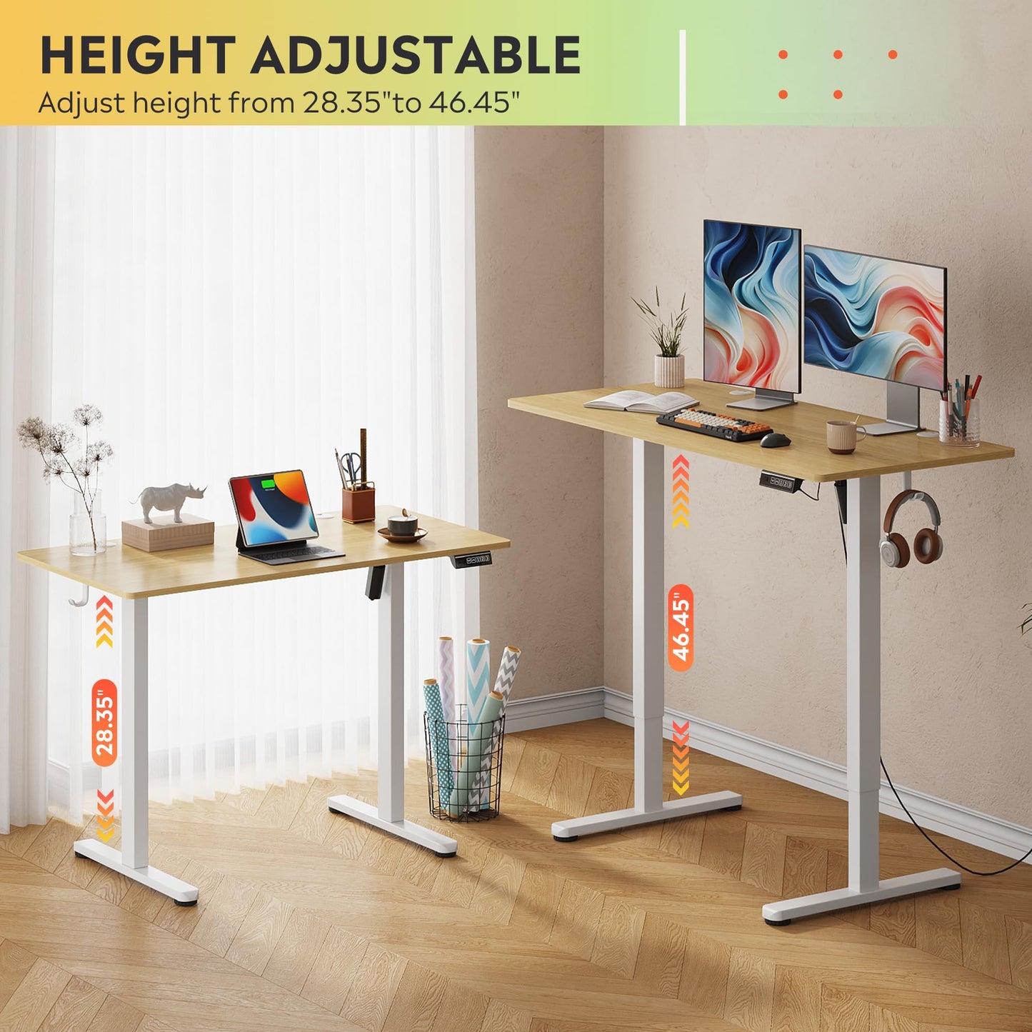DEVAISE 48 X 24 Inches Electric Standing Desk,Height Adjustable Stand up Desk for Home Office, Ergonomic Sit to Stand Desk with Phone Holder,White