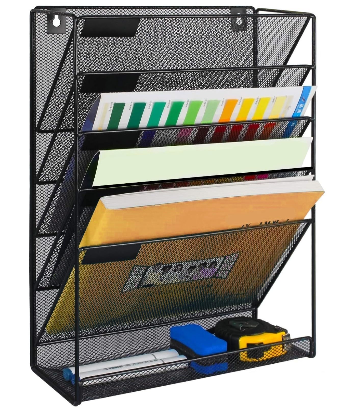 Kuntine.B 5 Pocket Wall File Holder Organizer Office Hanging Magazine Holder Wall File Organizer for Office Home (Black, 5 Tier)