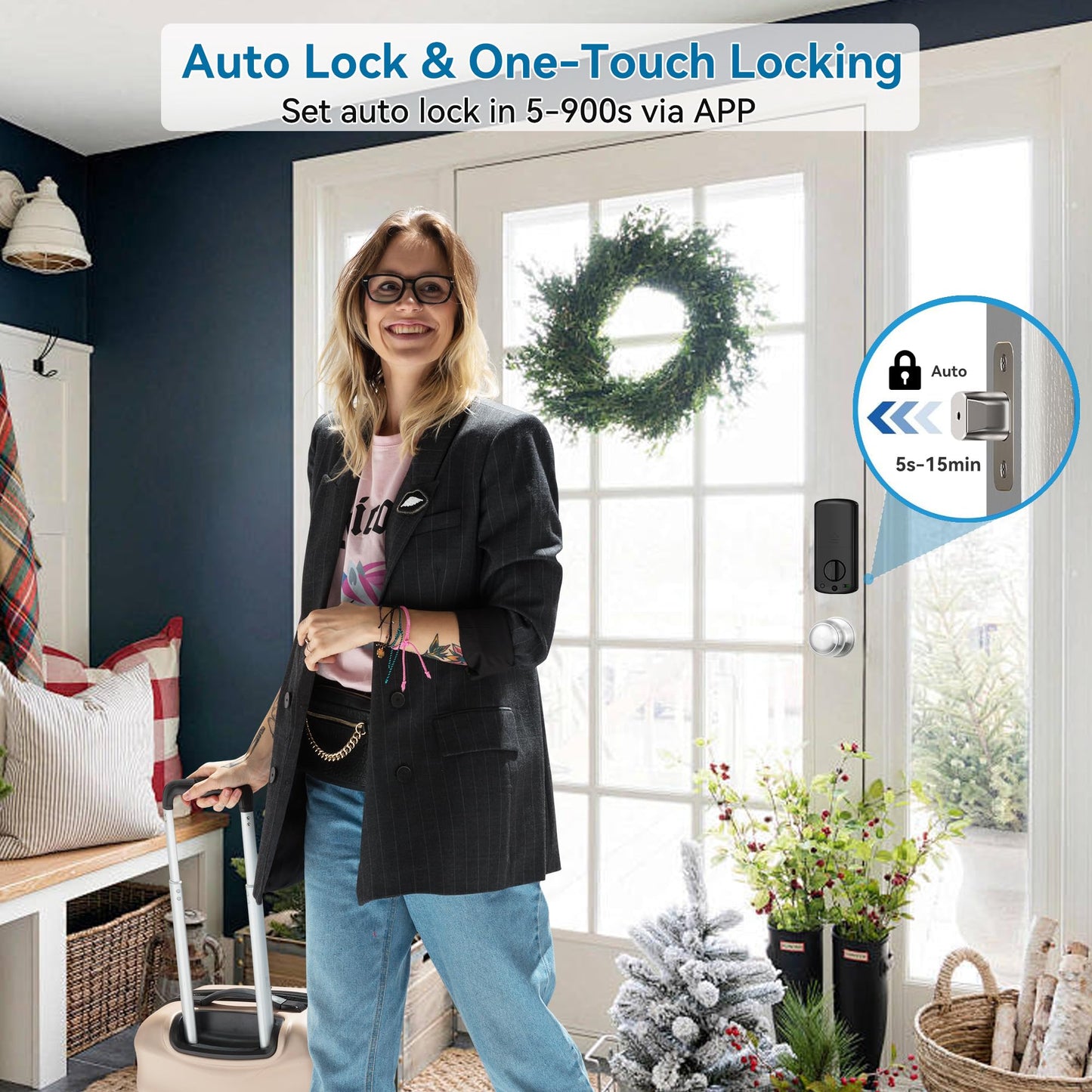 Harfo Fingerprint Smart Door Locks for Front Door with Handle Set, App Control, Keyless Entry Door Lock Keypad Deadbolt, Bluetooth Digital Electronic Touchscreen, Easy Install, Auto Lock, Black