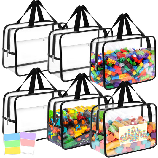 6 Pack Toy Storage Bags, Toy Organizer Bags with Zipper Front Pocket and Labels, Kid Toy Storage Organizer for Board Games, Building Blocks and Puzzles