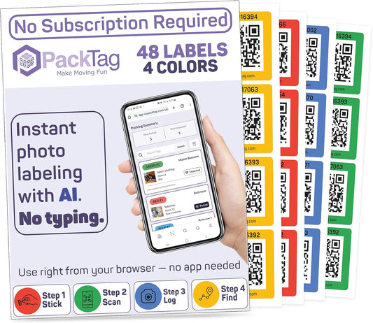 48 Pack Color Coded Smart QR Code Labels – Scannable Stickers with AI Powered App for Packing, Moving, Storage & Inventory Organization – iOS & Android