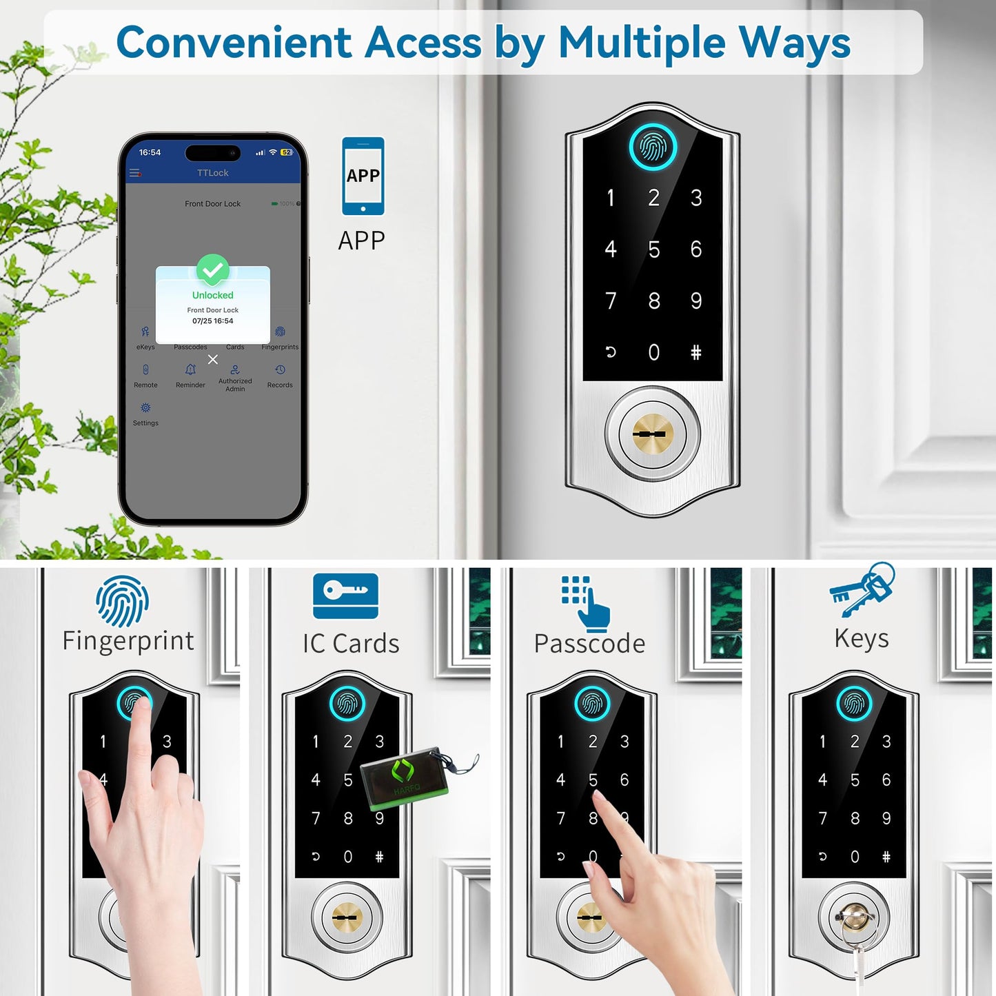 Harfo Fingerprint Smart Door Locks for Front Door with Handle Set, App Control, Keyless Entry Door Lock Keypad Deadbolt, Bluetooth Digital Electronic Touchscreen, Easy Install, Auto Lock, Black