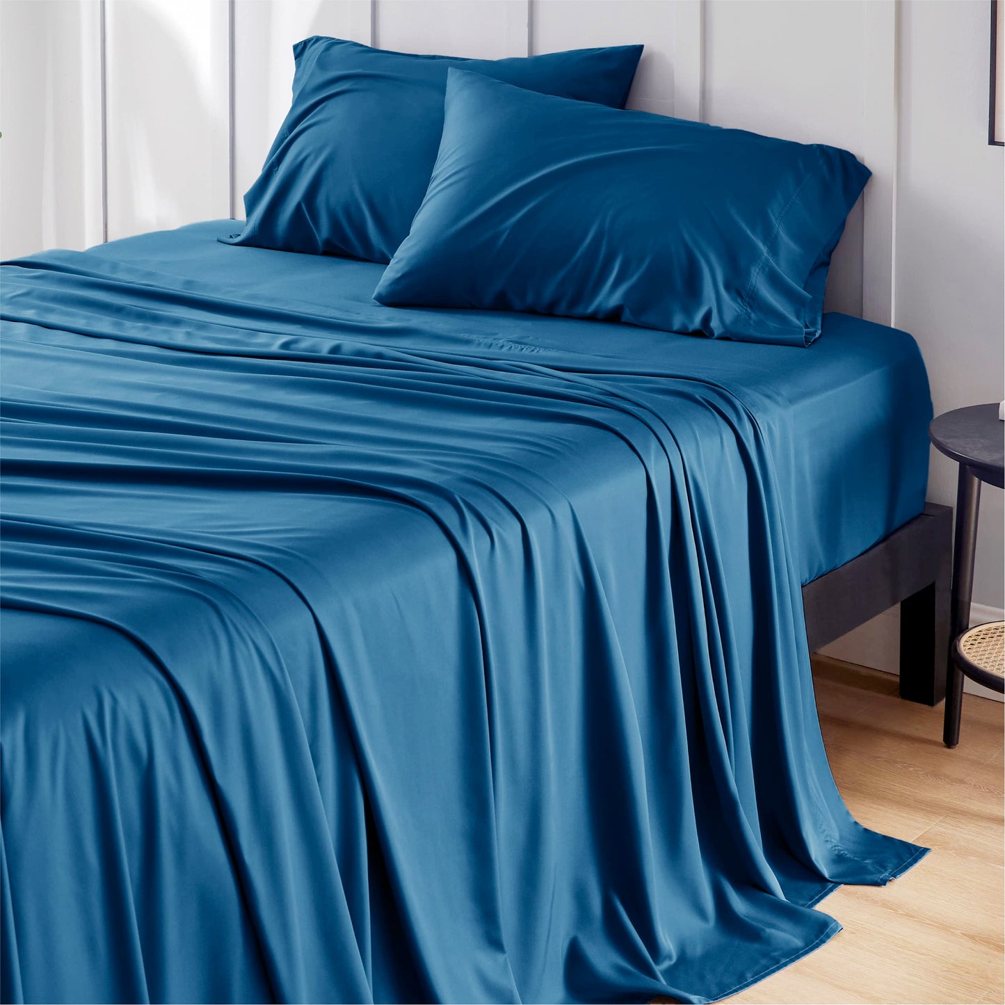 Bedsure Queen Sheet Set, Cooling Sheets for Queen Size Bed Set, Rayon Derived from Bamboo, Breathable & Soft Deep Pocket Up to 16 Inches, Hotel Luxury Silky Bedding, Bedsheet & Pillowcases, Dark Grey