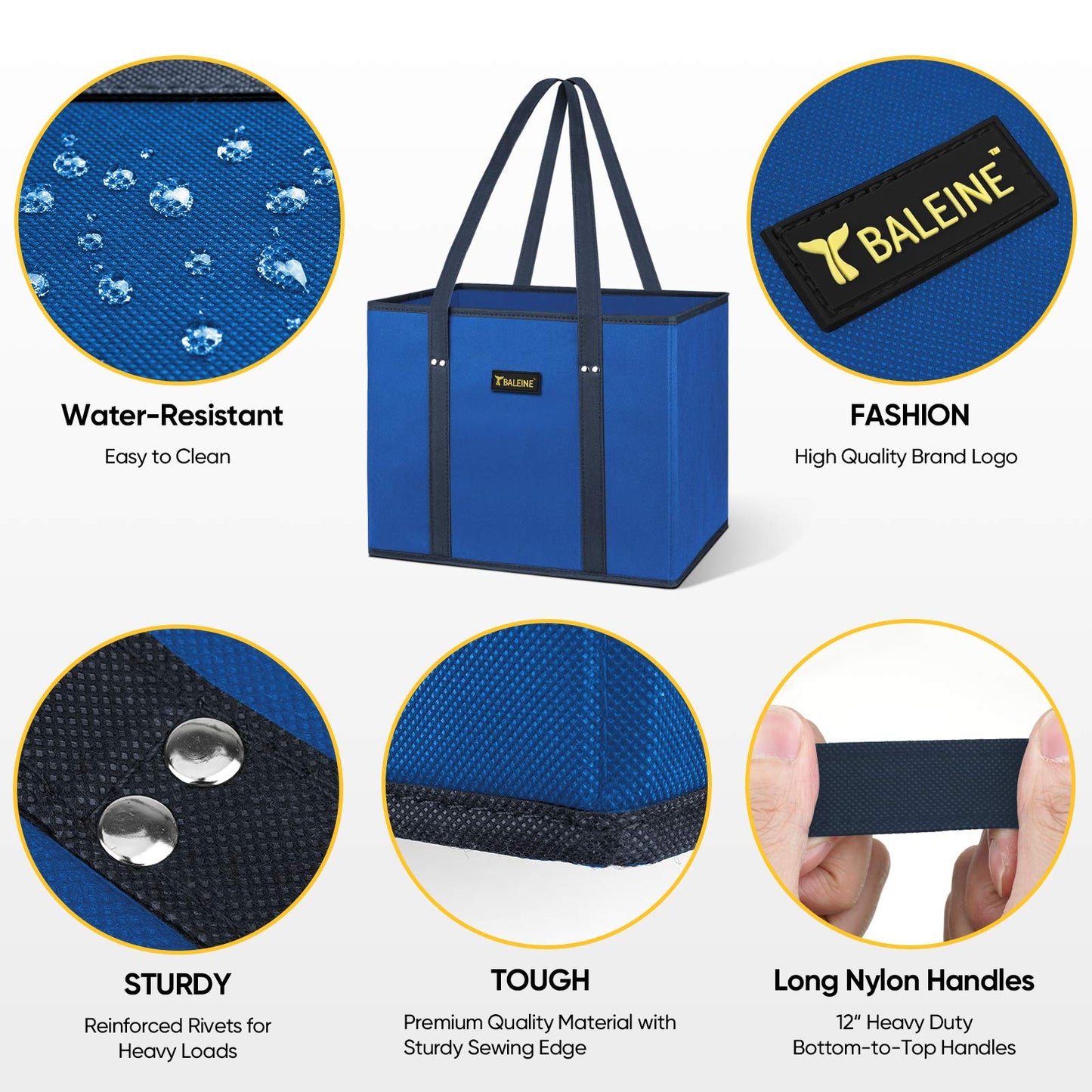 BALEINE 3Pk Reusable Grocery Bags, Foldable Shopping Bags for Groceries with Reinforced Bottom & Handles (Antique Foliage)