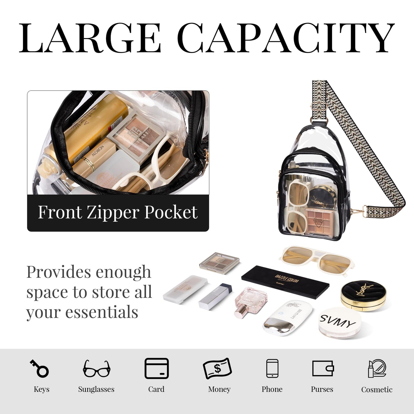 Clear Bag Stadium Approved Crossbody Sling Bag Fanny Pack Backpack Purse for Women Men for Sport Events
