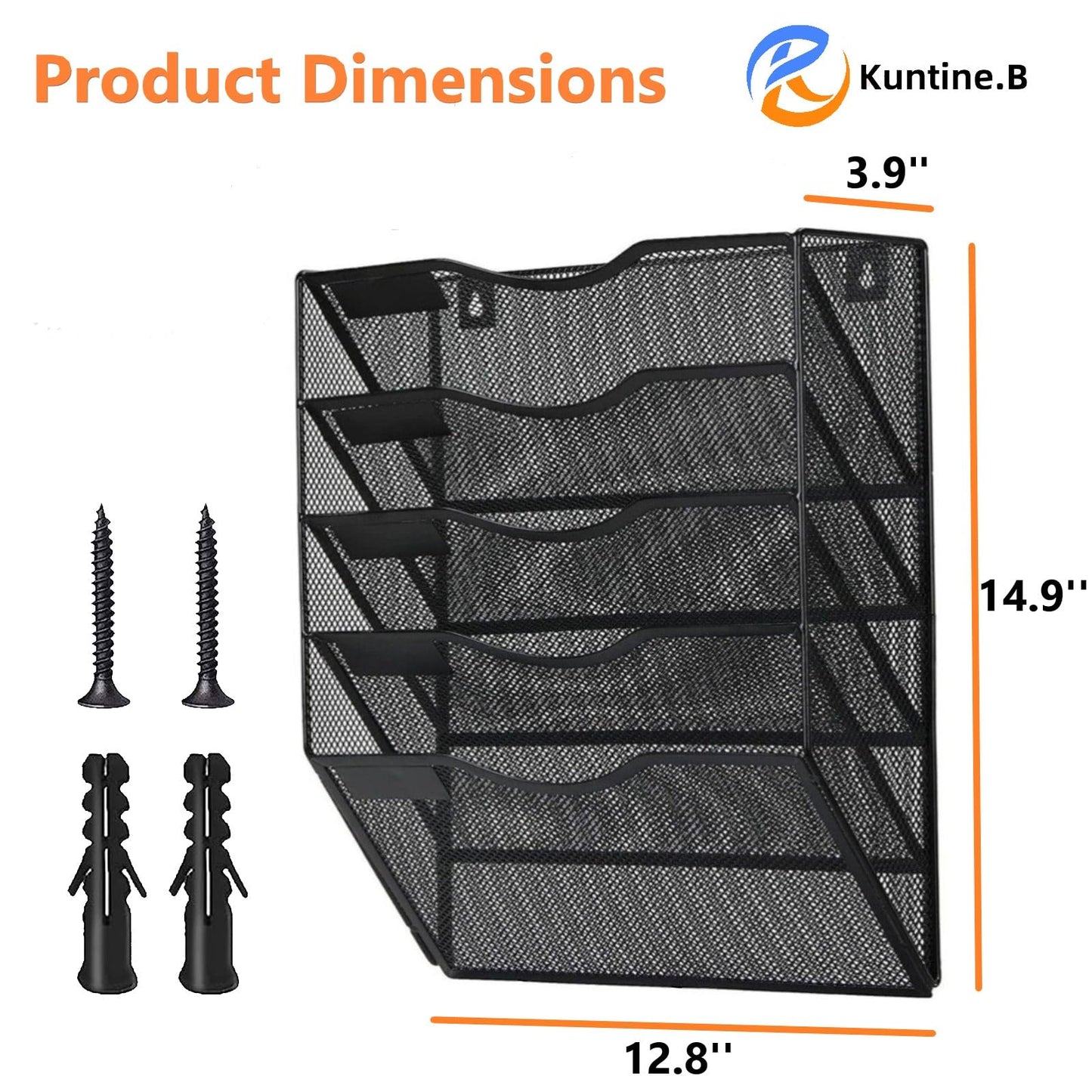Kuntine.B 5 Pocket Wall File Holder Organizer Office Hanging Magazine Holder Wall File Organizer for Office Home (Black, 5 Tier)