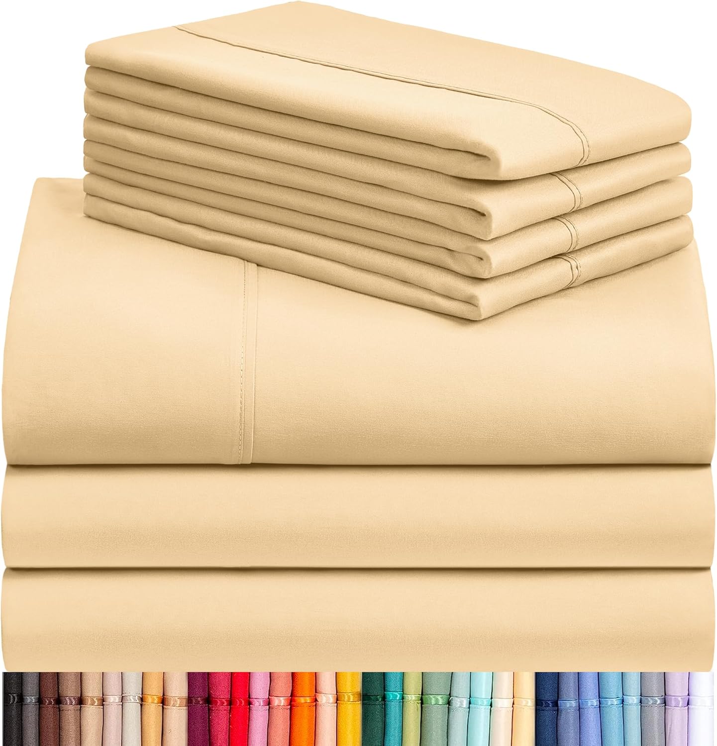 LuxClub 4 PC Full Sheet Set, Breathable Luxury Bed Sheets, Deep Pockets 18" Wrinkle Free Cooling Bed Sheets Machine Washable Hotel Bedding Silky Soft - Light Khaki Full