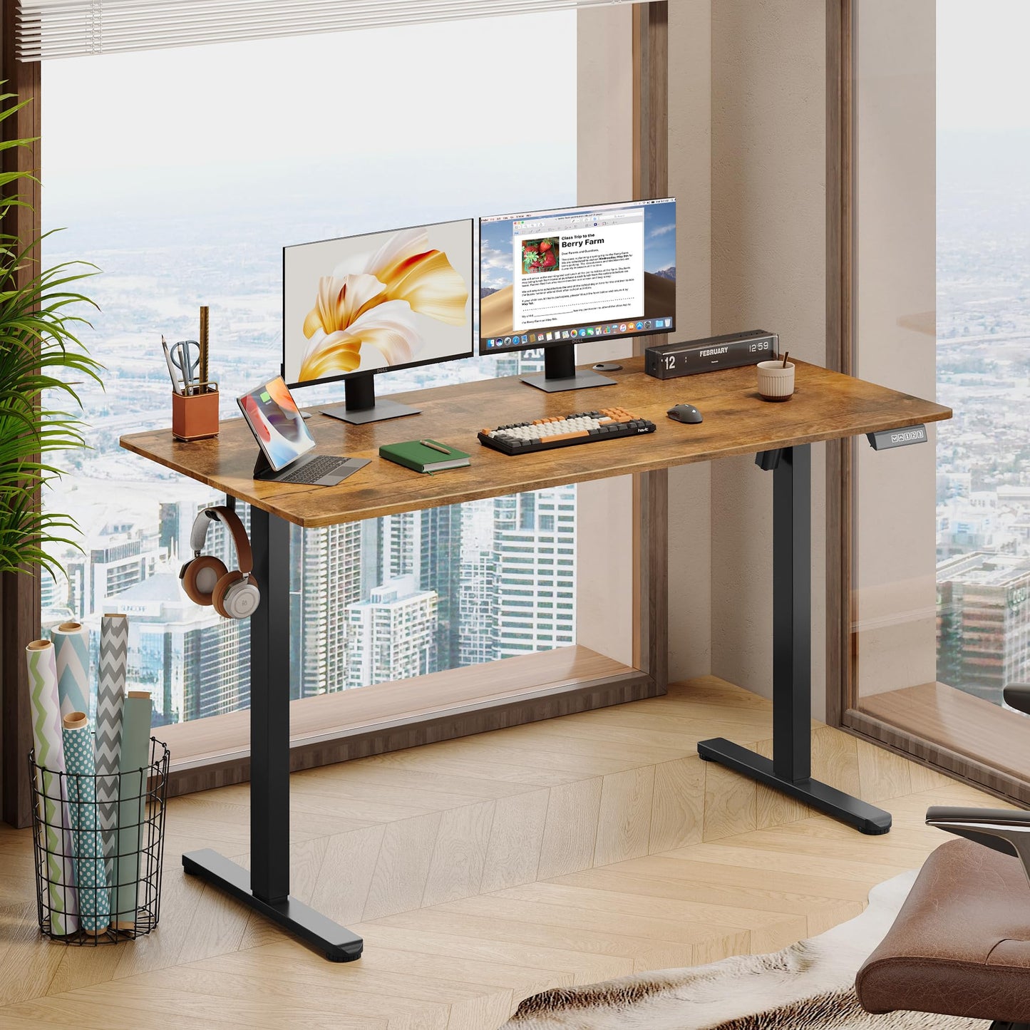 DEVAISE 48 X 24 Inches Electric Standing Desk,Height Adjustable Stand up Desk for Home Office, Ergonomic Sit to Stand Desk with Phone Holder,White