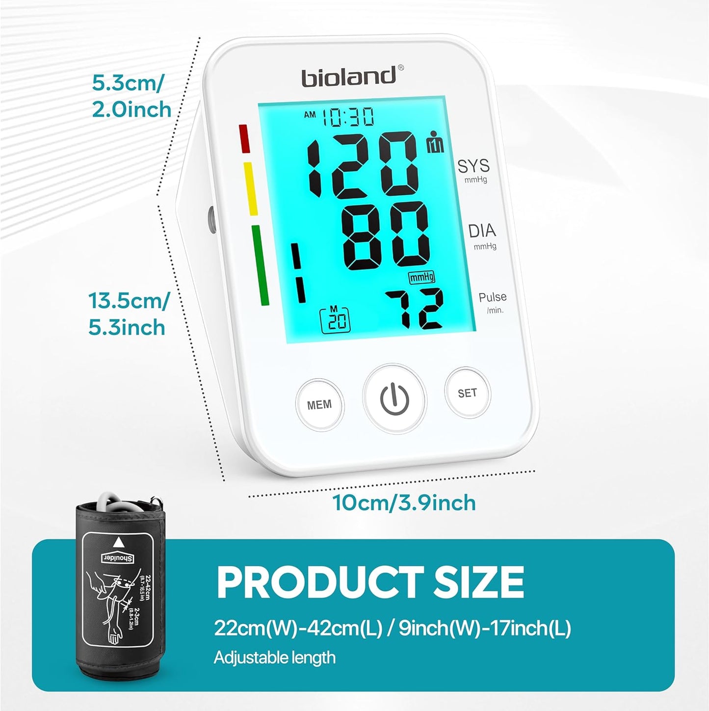 Blood Pressure Monitor Upper Arm Large Cuff, Backlit Large LCD Screen, Automatic Digital Blood Pressure Machine, Adjustable BP Cuff, BPM Model - 2008
