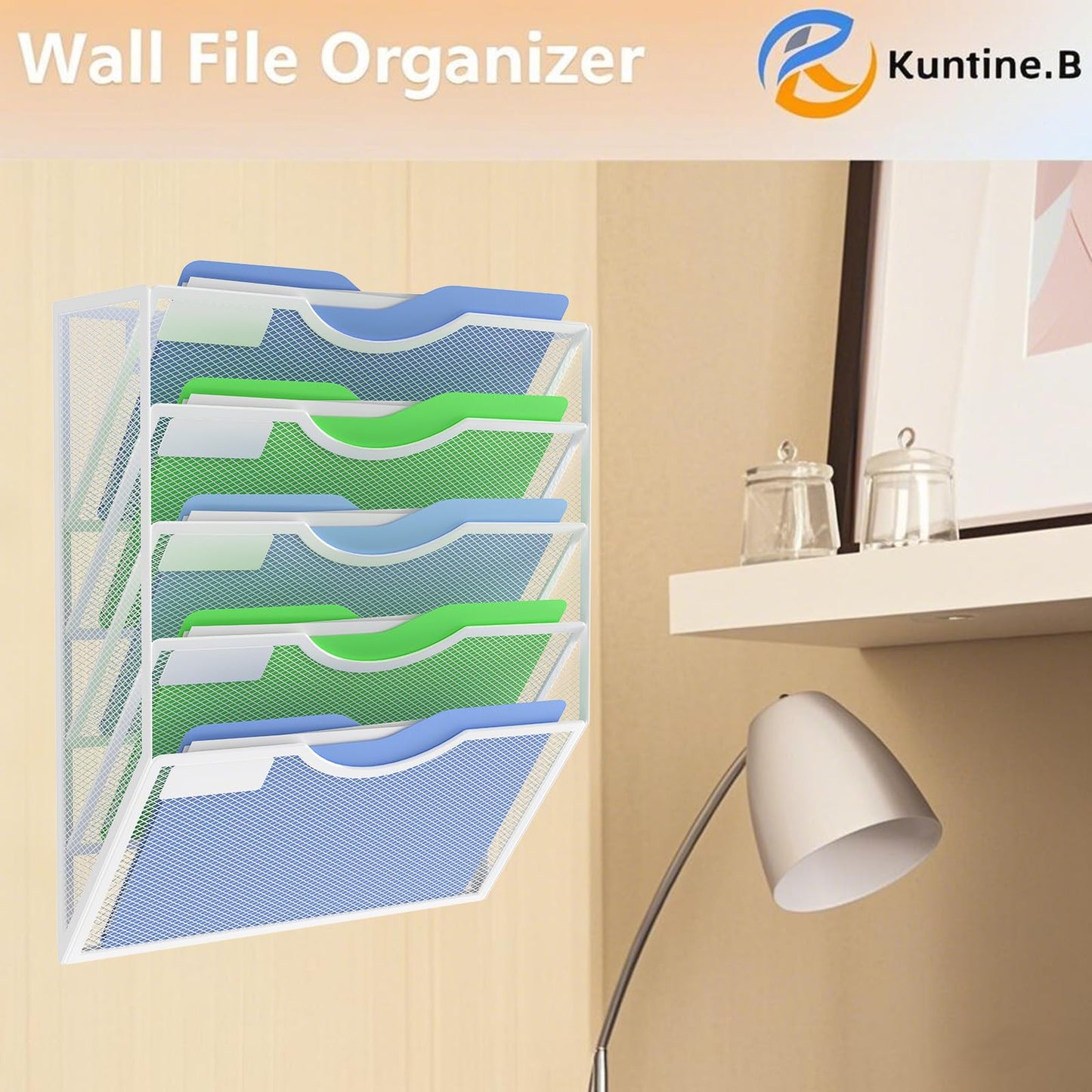 Kuntine.B 5 Pocket Wall File Holder Organizer Office Hanging Magazine Holder Wall File Organizer for Office Home (Black, 5 Tier)