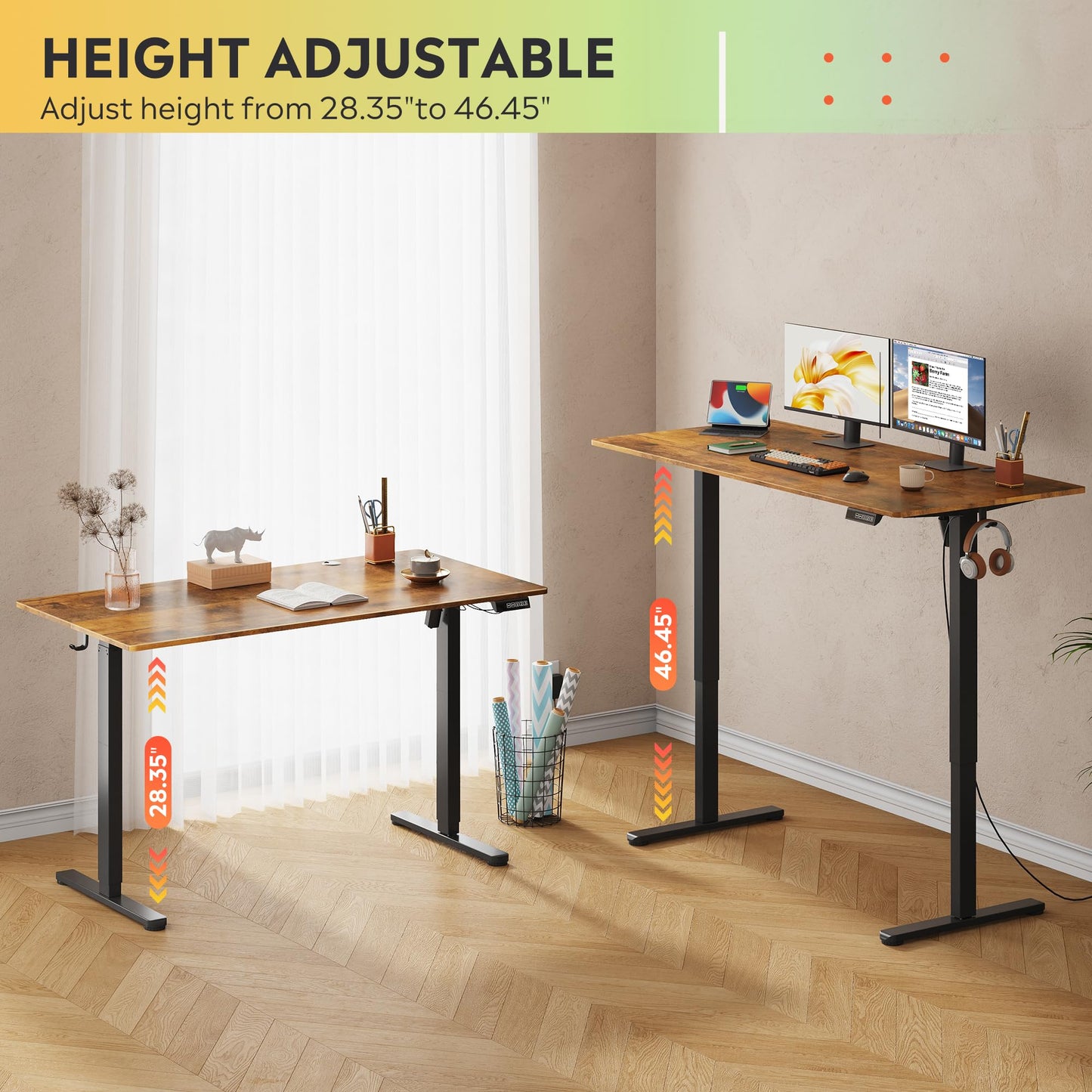 DEVAISE 48 X 24 Inches Electric Standing Desk,Height Adjustable Stand up Desk for Home Office, Ergonomic Sit to Stand Desk with Phone Holder,White
