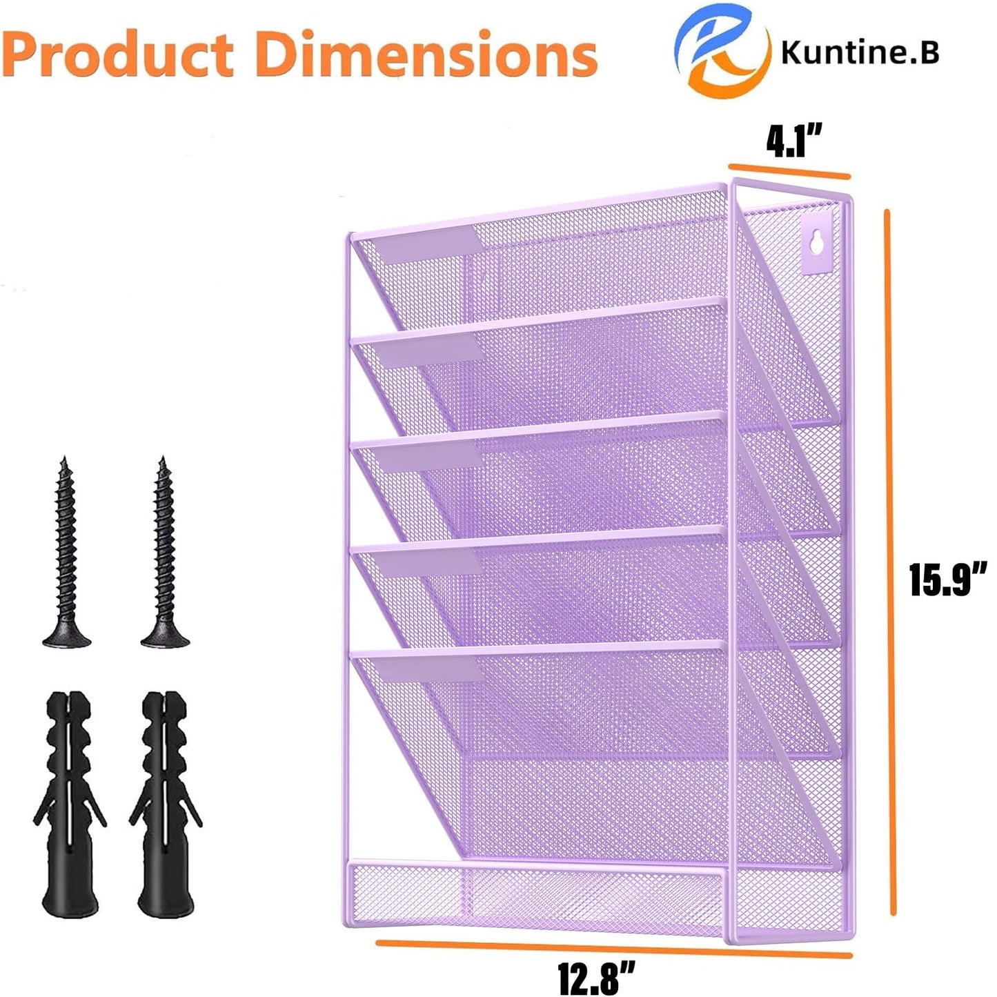 Kuntine.B 5 Pocket Wall File Holder Organizer Office Hanging Magazine Holder Wall File Organizer for Office Home (Black, 5 Tier)