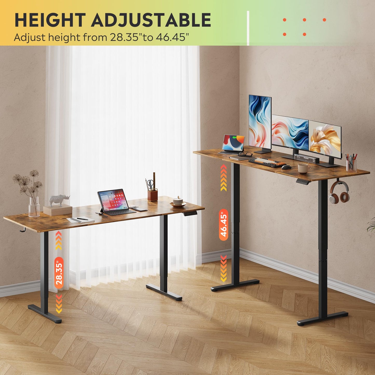 DEVAISE 48 X 24 Inches Electric Standing Desk,Height Adjustable Stand up Desk for Home Office, Ergonomic Sit to Stand Desk with Phone Holder,White