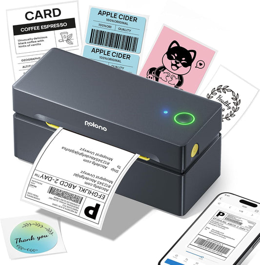 POLONO Bluetooth Thermal Shipping Label Printer, Wireless 4x6 Shipping Label Printer for Small Business, Support iOS, Android, Windows and Mac, Compatible with Amazon, Ebay, Shopify, Etsy, USPS (Grey)