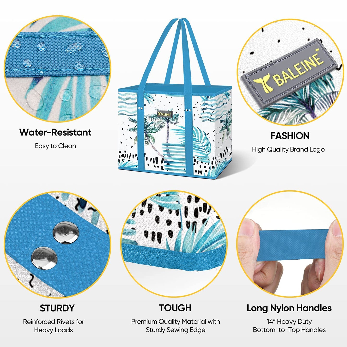 BALEINE 3Pk Reusable Grocery Bags, Foldable Shopping Bags for Groceries with Reinforced Bottom & Handles (Antique Foliage)
