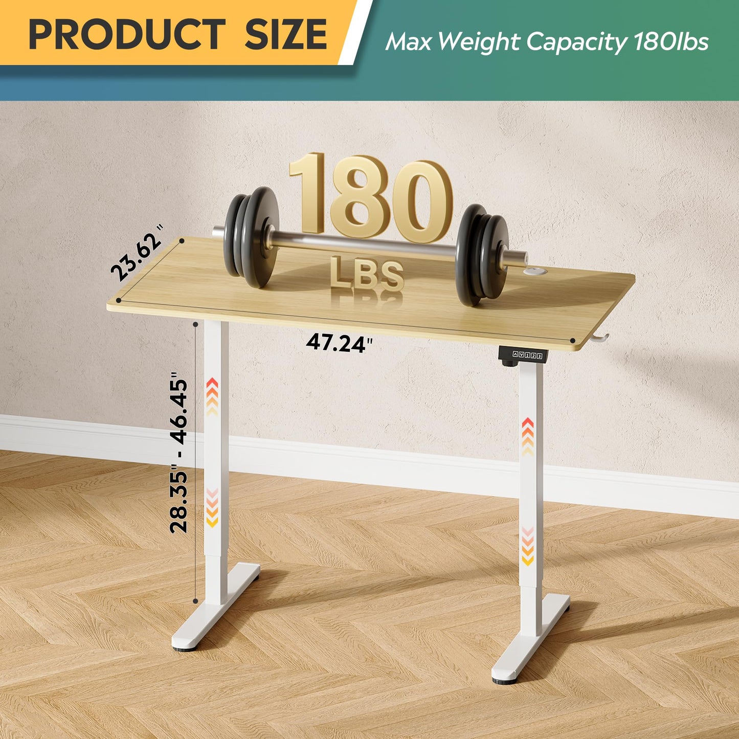 DEVAISE 48 X 24 Inches Electric Standing Desk,Height Adjustable Stand up Desk for Home Office, Ergonomic Sit to Stand Desk with Phone Holder,White