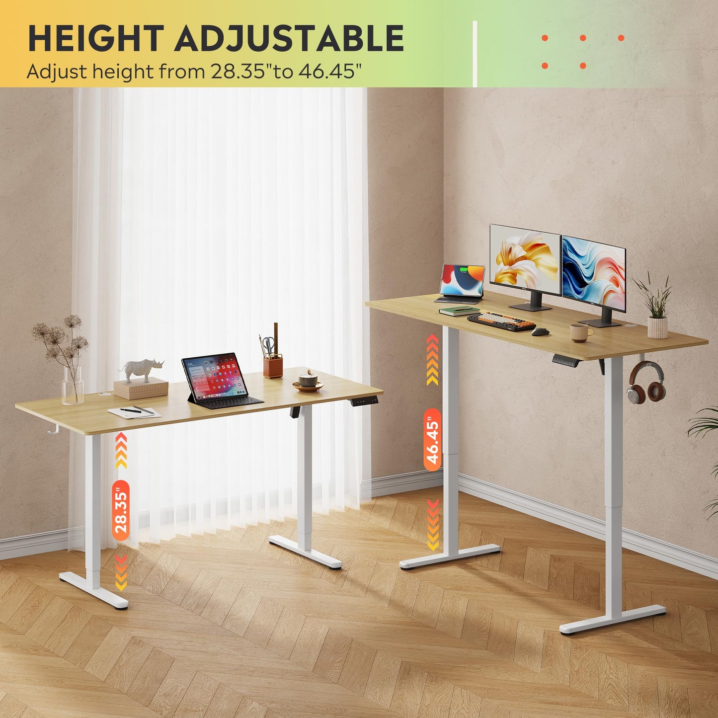 DEVAISE 48 X 24 Inches Electric Standing Desk,Height Adjustable Stand up Desk for Home Office, Ergonomic Sit to Stand Desk with Phone Holder,White