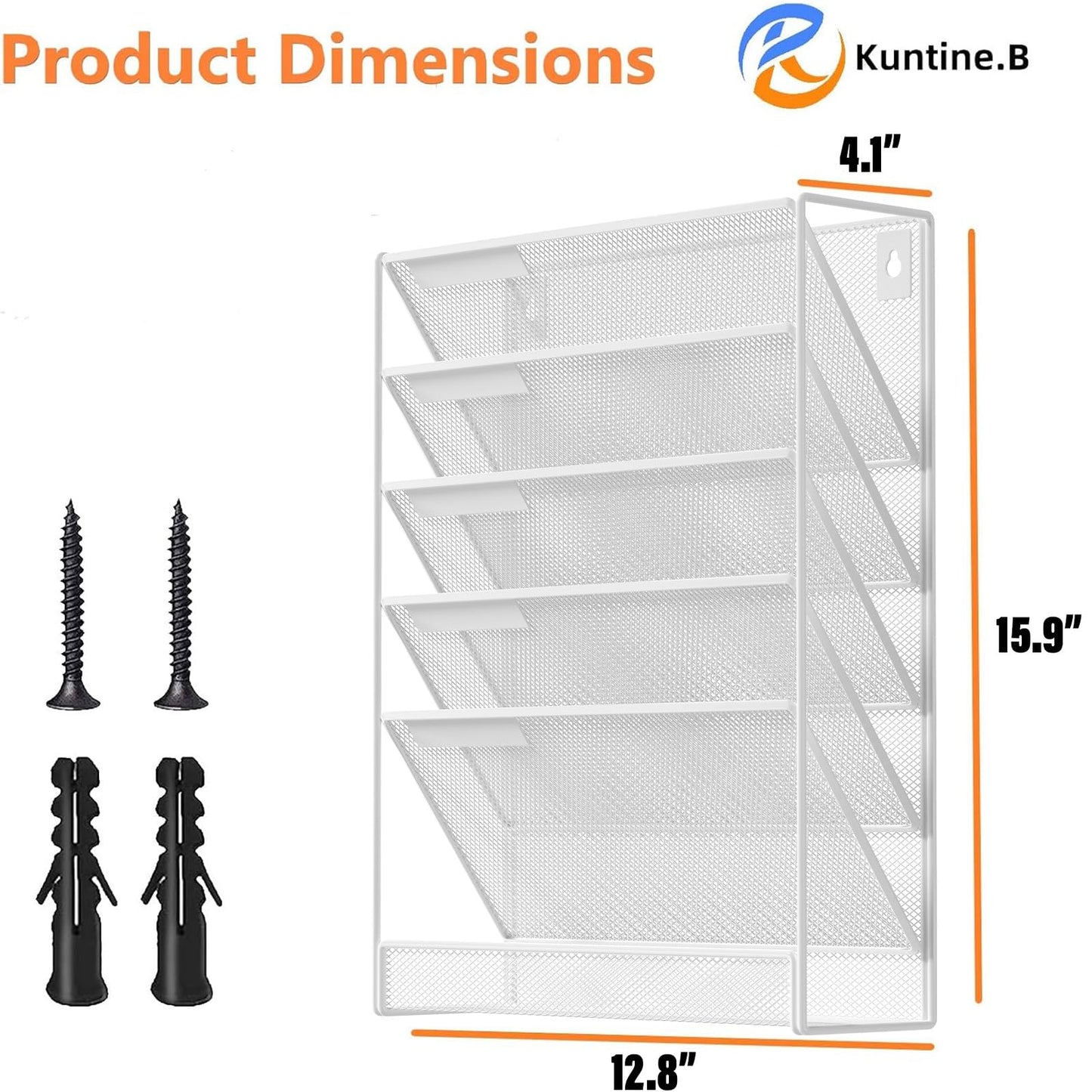 Kuntine.B 5 Pocket Wall File Holder Organizer Office Hanging Magazine Holder Wall File Organizer for Office Home (Black, 5 Tier)