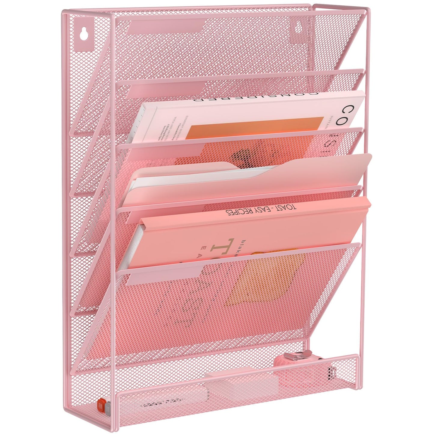 Kuntine.B 5 Pocket Wall File Holder Organizer Office Hanging Magazine Holder Wall File Organizer for Office Home (Black, 5 Tier)
