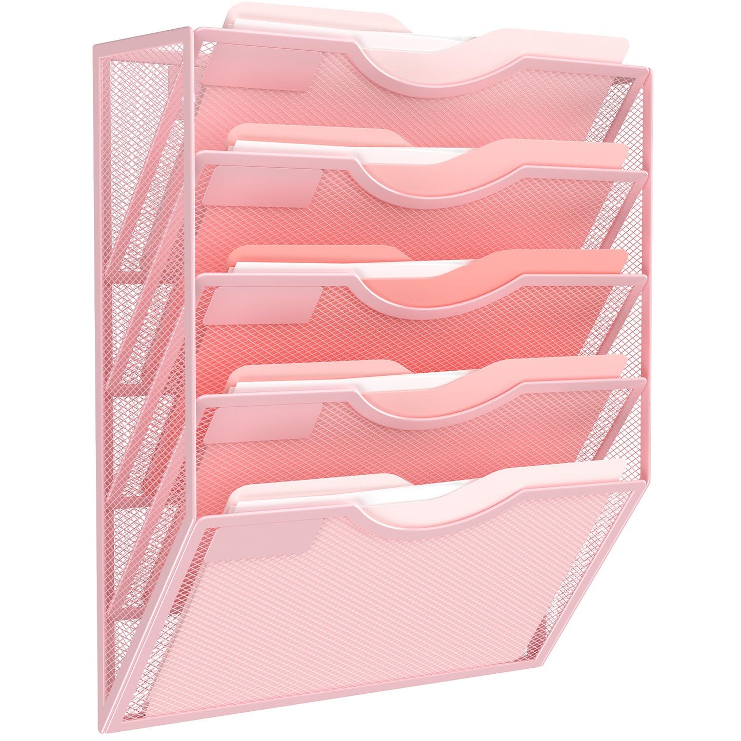 Kuntine.B 5 Pocket Wall File Holder Organizer Office Hanging Magazine Holder Wall File Organizer for Office Home (Black, 5 Tier)