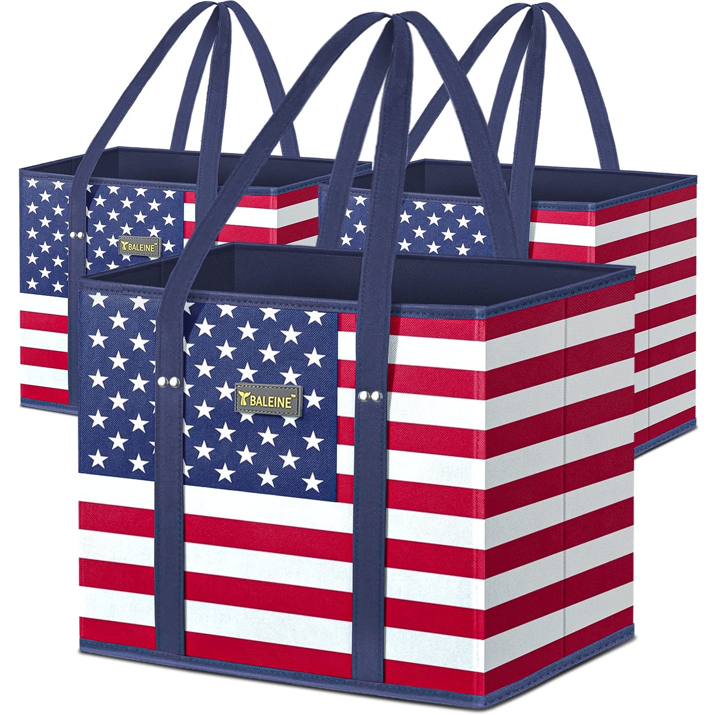 BALEINE 3Pk Reusable Grocery Bags, Foldable Shopping Bags for Groceries with Reinforced Bottom & Handles (Antique Foliage)