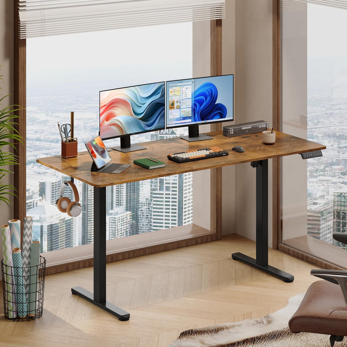 DEVAISE 48 X 24 Inches Electric Standing Desk,Height Adjustable Stand up Desk for Home Office, Ergonomic Sit to Stand Desk with Phone Holder,White