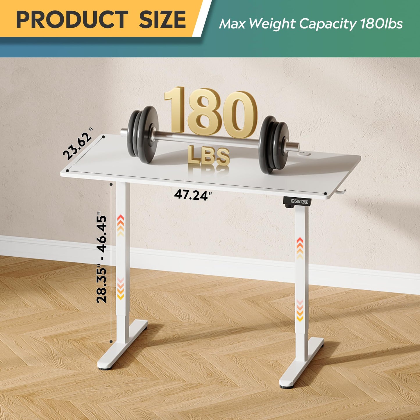 DEVAISE 48 X 24 Inches Electric Standing Desk,Height Adjustable Stand up Desk for Home Office, Ergonomic Sit to Stand Desk with Phone Holder,White