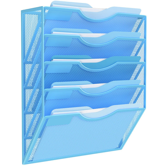 Kuntine.B 5 Pocket Wall File Holder Organizer Office Hanging Magazine Holder Wall File Organizer for Office Home (Black, 5 Tier)