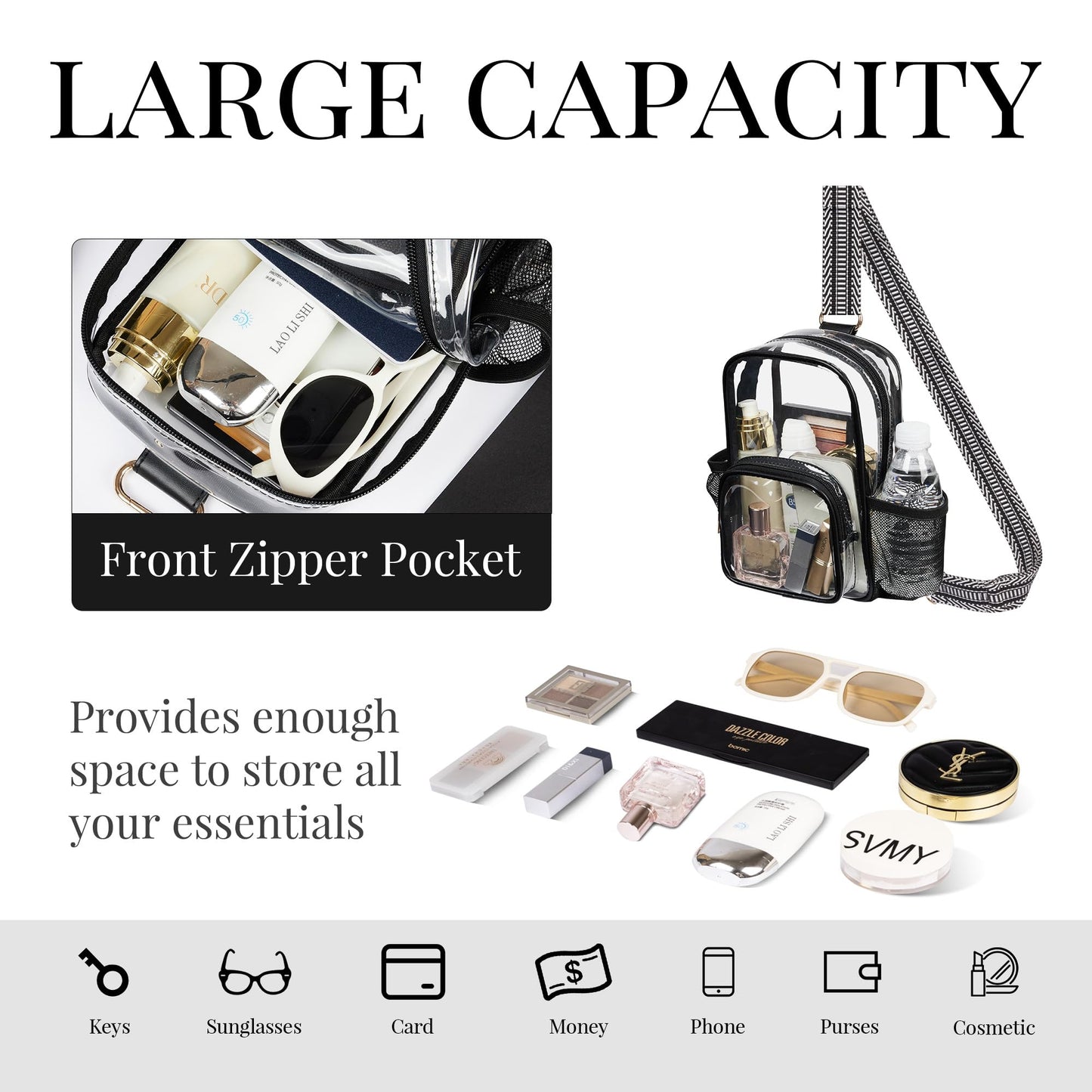 Clear Bag Stadium Approved Crossbody Sling Bag Fanny Pack Backpack Purse for Women Men for Sport Events
