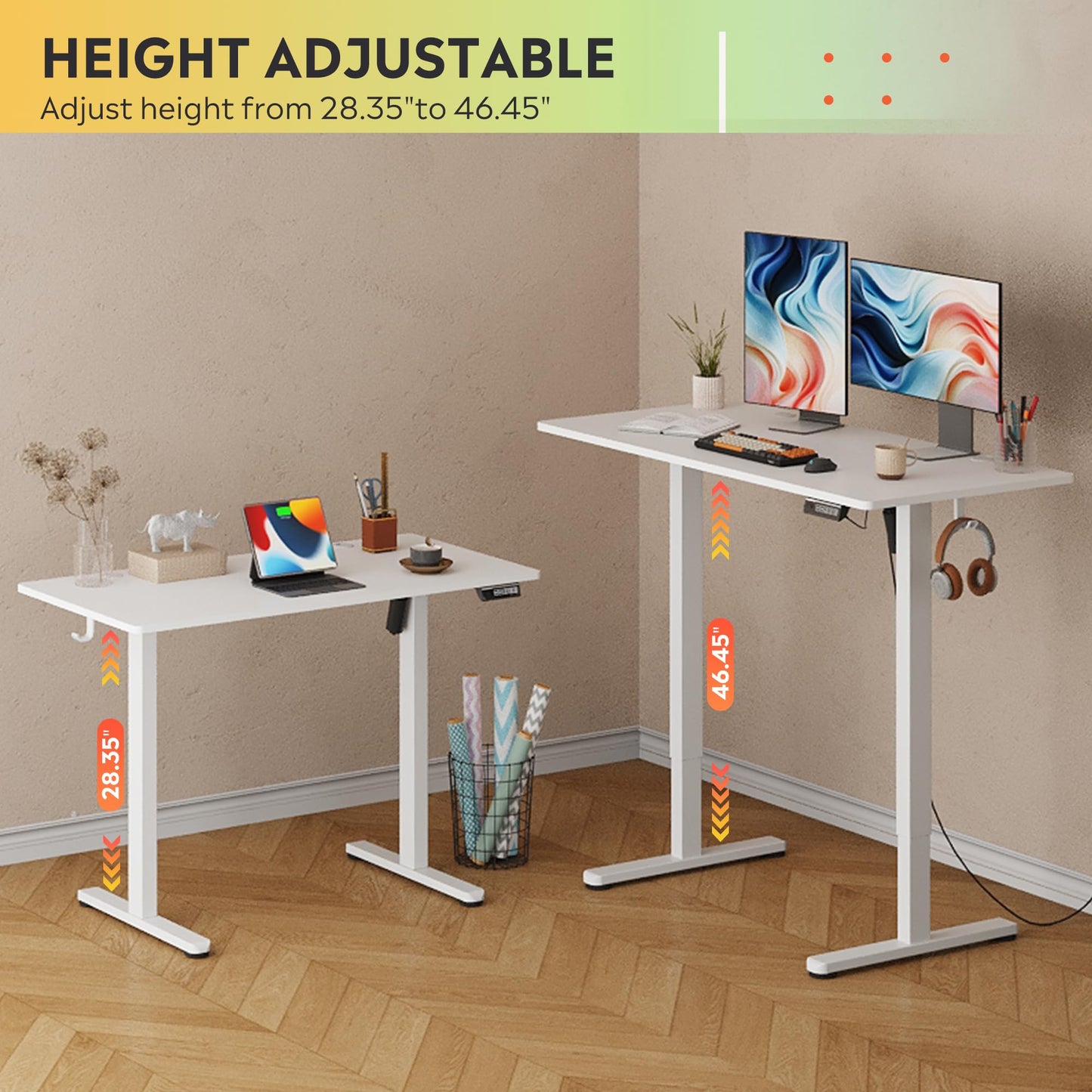 DEVAISE 48 X 24 Inches Electric Standing Desk,Height Adjustable Stand up Desk for Home Office, Ergonomic Sit to Stand Desk with Phone Holder,White