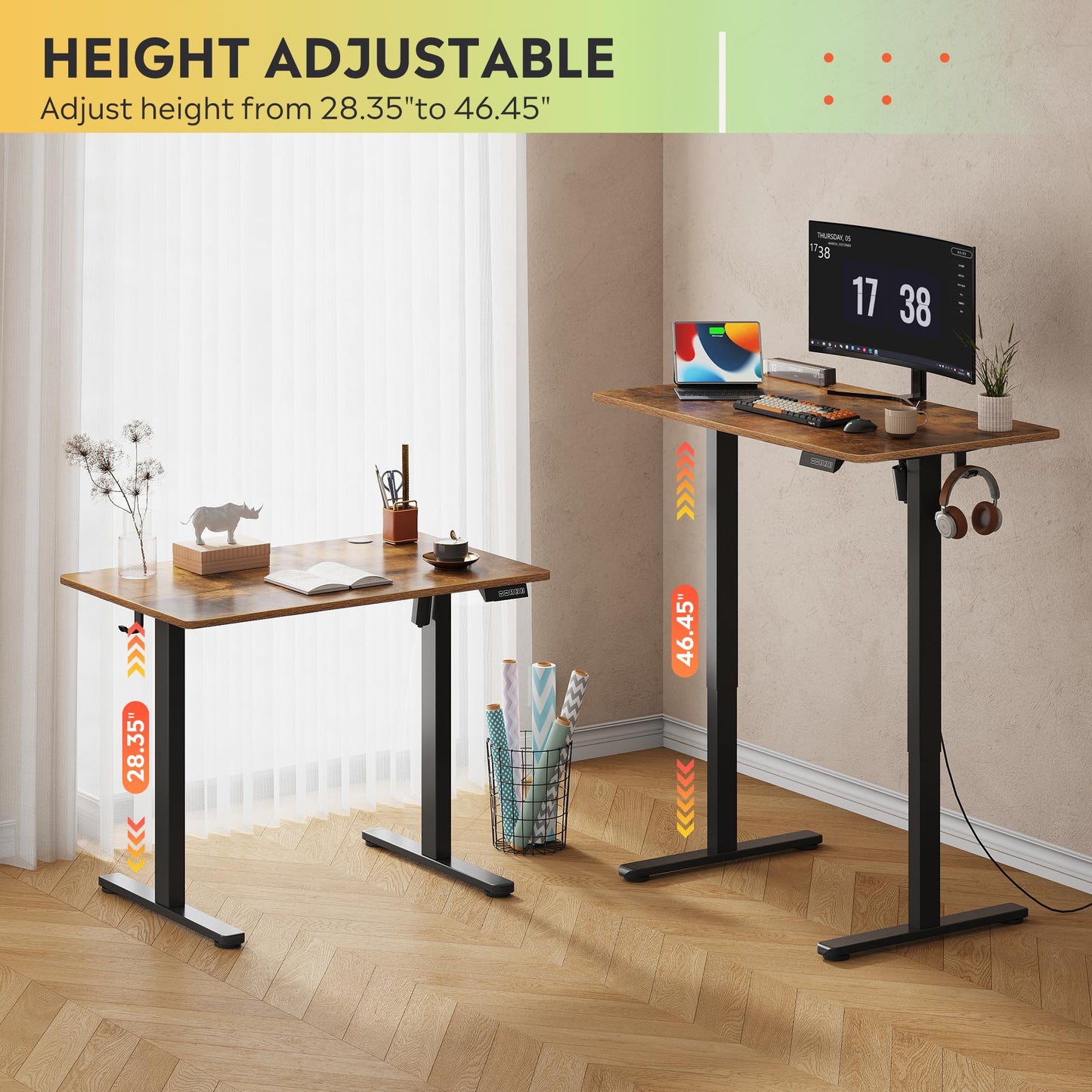 DEVAISE 48 X 24 Inches Electric Standing Desk,Height Adjustable Stand up Desk for Home Office, Ergonomic Sit to Stand Desk with Phone Holder,White