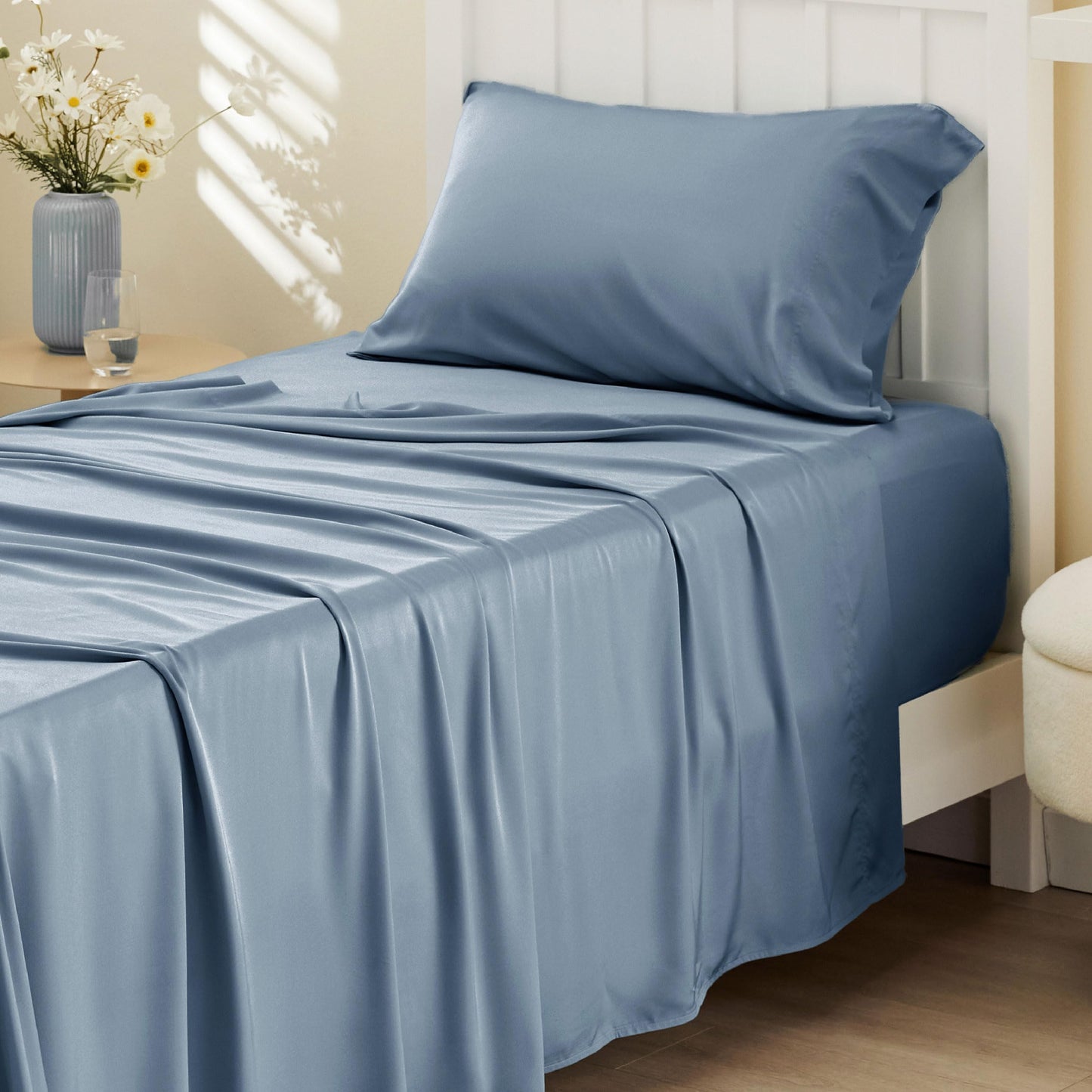 Bedsure Queen Sheet Set, Cooling Sheets for Queen Size Bed Set, Rayon Derived from Bamboo, Breathable & Soft Deep Pocket Up to 16 Inches, Hotel Luxury Silky Bedding, Bedsheet & Pillowcases, Dark Grey