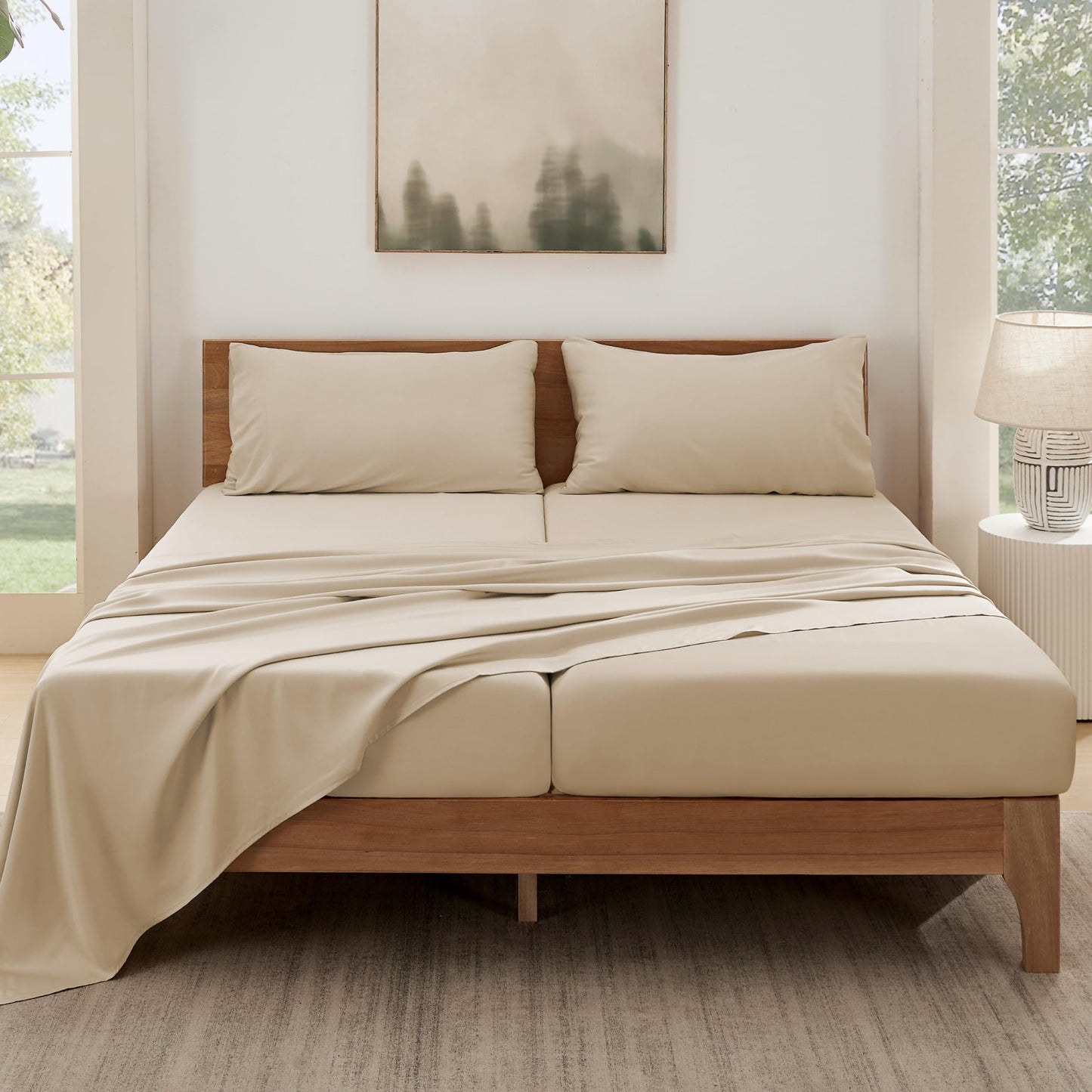Bedsure Queen Sheet Set, Cooling Sheets for Queen Size Bed Set, Rayon Derived from Bamboo, Breathable & Soft Deep Pocket Up to 16 Inches, Hotel Luxury Silky Bedding, Bedsheet & Pillowcases, Dark Grey