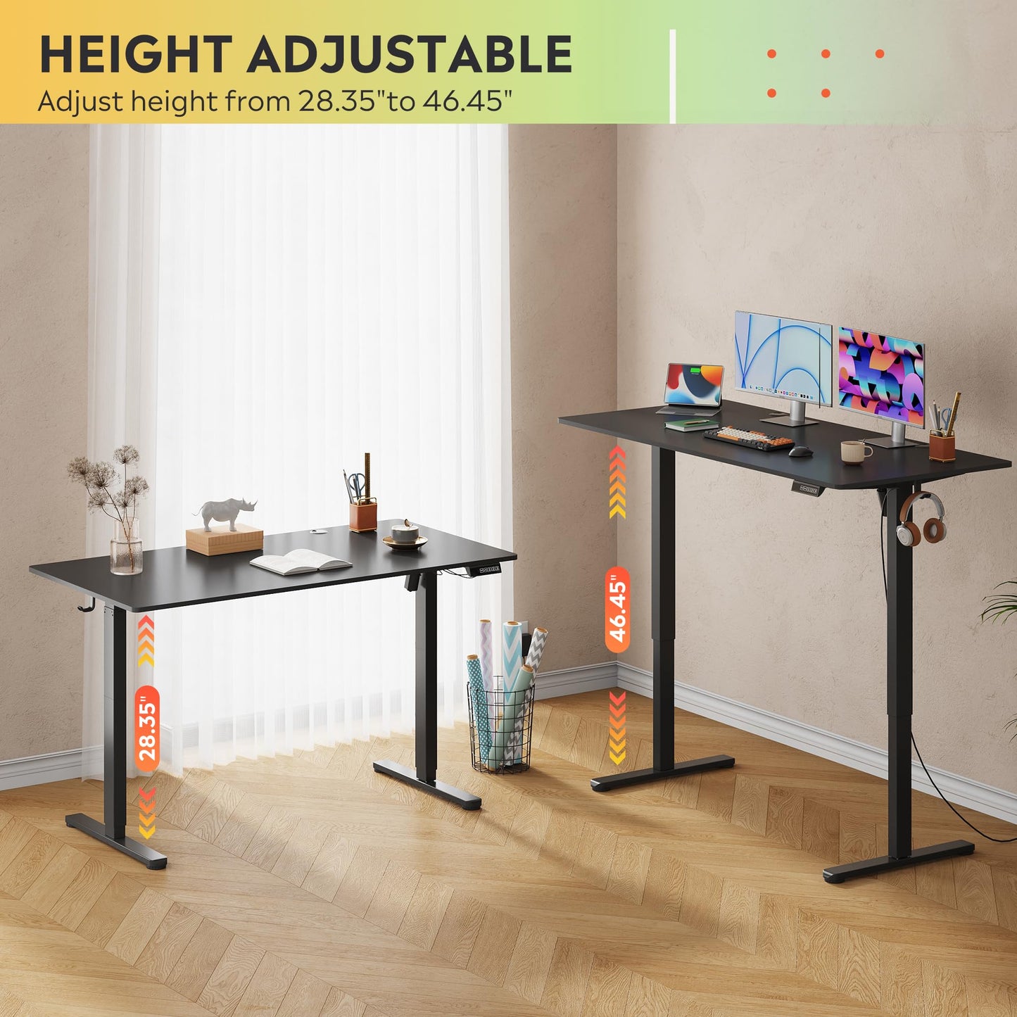 DEVAISE 48 X 24 Inches Electric Standing Desk,Height Adjustable Stand up Desk for Home Office, Ergonomic Sit to Stand Desk with Phone Holder,White