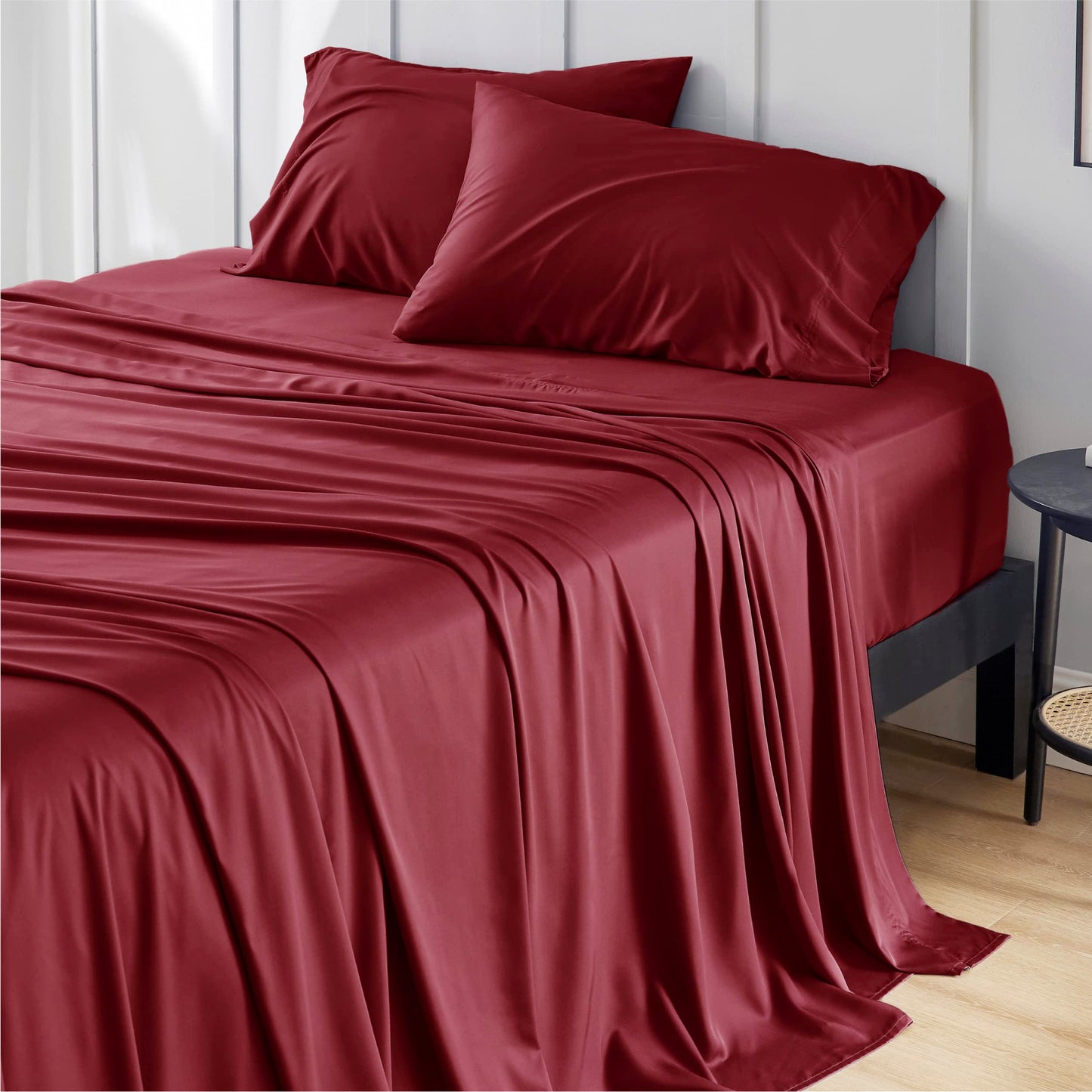 Bedsure Queen Sheet Set, Cooling Sheets for Queen Size Bed Set, Rayon Derived from Bamboo, Breathable & Soft Deep Pocket Up to 16 Inches, Hotel Luxury Silky Bedding, Bedsheet & Pillowcases, Dark Grey
