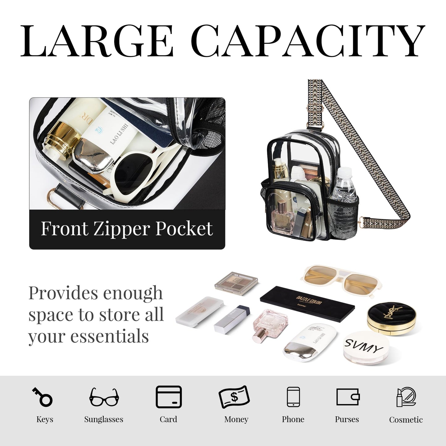 Clear Bag Stadium Approved Crossbody Sling Bag Fanny Pack Backpack Purse for Women Men for Sport Events